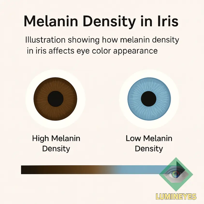 Illustration showing how melanin density in the iris affects eye color appearance